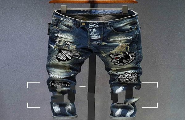 european style individual jeans men039s fashion embroidery ripped street hiphop vintage trend men039s hair stylist pants1905419, Blue
european style individual jeans men039s fashion embroidery ripped street hiphop vintage trend men039s hair stylist pants1905419, Blue