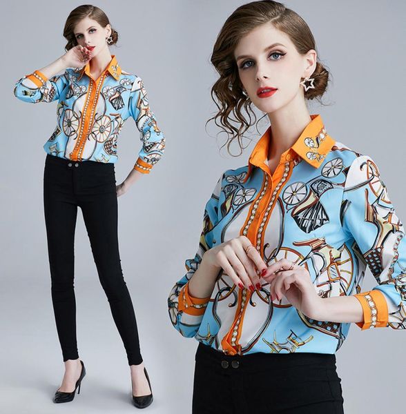 2019 quality fashion runway blue blouses women plus size retro print long sleeve lapel neck button ladies designer shirt office el1768448, White
2019 quality fashion runway blue blouses women plus size retro print long sleeve lapel neck button ladies designer shirt office el1768448, White
