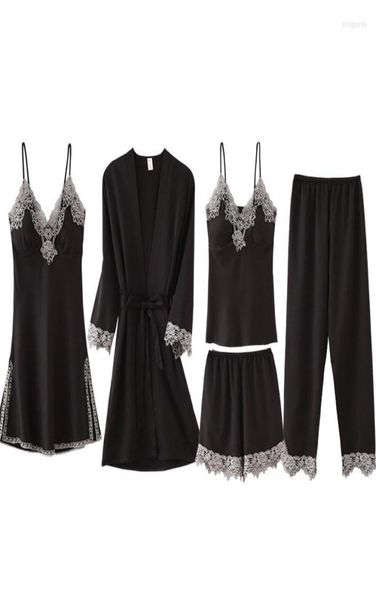 women039s sleepwear autumn spring 5 pieces set silk elegant women pajamas shorts sleeve elastic waist pants lounge with che8348302, Black;red
women039s sleepwear autumn spring 5 pieces set silk elegant women pajamas shorts sleeve elastic waist pants lounge with che8348302, Black;red