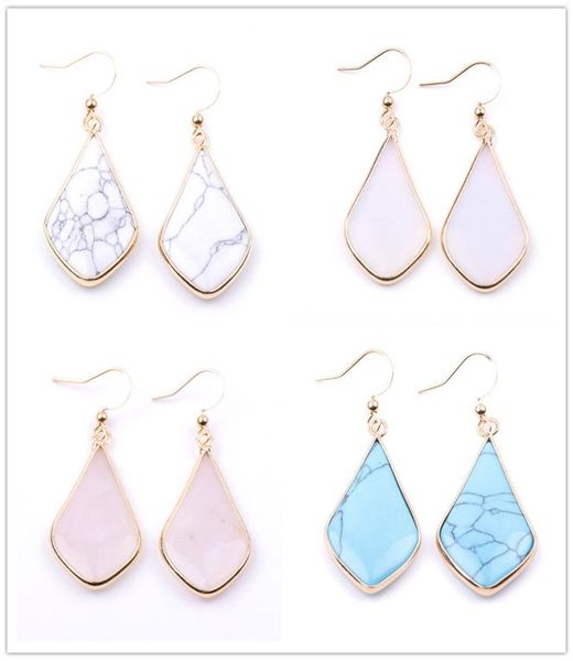 rhombus natural stone green white kallaite marble turquoise earrings gold color metal opal rose quartz dangle earrings for women j6158310, Silver
rhombus natural stone green white kallaite marble turquoise earrings gold color metal opal rose quartz dangle earrings for women j6158310, Silver