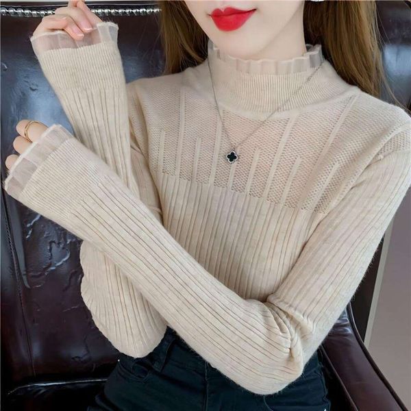 autumn and winter womens sweaters half high neck hollowed out base shirt for women fashionable class sweater, White;black
autumn and winter womens sweaters half high neck hollowed out base shirt for women fashionable class sweater, White;black