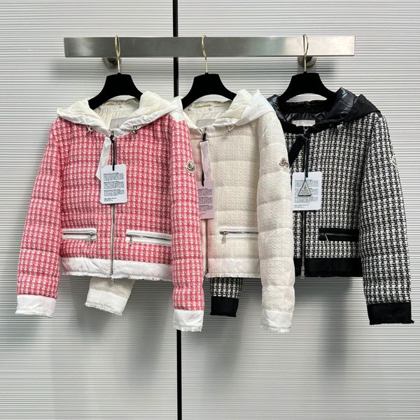 2023 new women winter coat tweed contrast hooded zipper double pocket slim fit down coat, Black
2023 new women winter coat tweed contrast hooded zipper double pocket slim fit down coat, Black