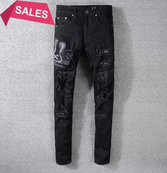 pantalon homme men039s black snake embroidered skinny ripped jeans streetwear holes patchwork stretch denim pants3477336, Blue
pantalon homme men039s black snake embroidered skinny ripped jeans streetwear holes patchwork stretch denim pants3477336, Blue