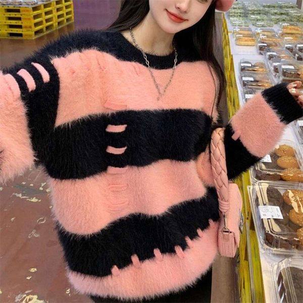 design sense sweater furry stripes mink fur clothes womens autumn and winter style loose gentle lazy medium long, White;black
design sense sweater furry stripes mink fur clothes womens autumn and winter style loose gentle lazy medium long, White;black
