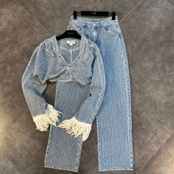 deat autumn new arrivals long tassel sleeve single button denim short jackethigh waist full jeans two piece set women mk359 201119, White
deat autumn new arrivals long tassel sleeve single button denim short jackethigh waist full jeans two piece set women mk359 201119, White