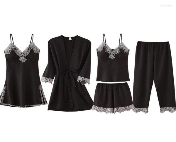 women039s sleepwear autumn spring 5 pieces set silk elegant women pajamas shorts sleeve elastic waist pants lounge with che4178917, Black;red
women039s sleepwear autumn spring 5 pieces set silk elegant women pajamas shorts sleeve elastic waist pants lounge with che4178917, Black;red
