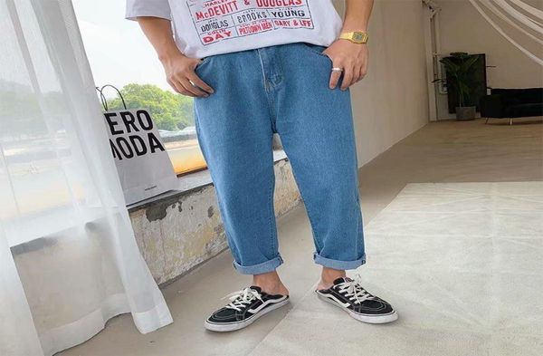 summer new style hong kong style jeans men korean loose straight cropped pants men039s retro harem hip hop street wideleg pant9818886, Blue 
summer new style hong kong style jeans men korean loose straight cropped pants men039s retro harem hip hop street wideleg pant9818886, Blue