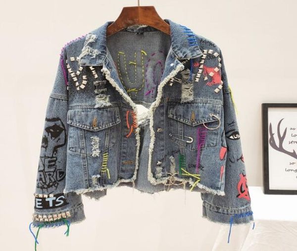 2019 spring autumn women street fashion graffiti denim jacket female personality short cut rivet jacket fringe jean coat9790482, Black;brown
2019 spring autumn women street fashion graffiti denim jacket female personality short cut rivet jacket fringe jean coat9790482, Black;brown