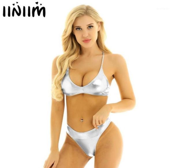 iiniim 2pcs womens shiny metallic bikini set for swimsuit swimwear strappy cross back crop with low rise briefs underwear12623758, White;black
iiniim 2pcs womens shiny metallic bikini set for swimsuit swimwear strappy cross back crop with low rise briefs underwear12623758, White;black