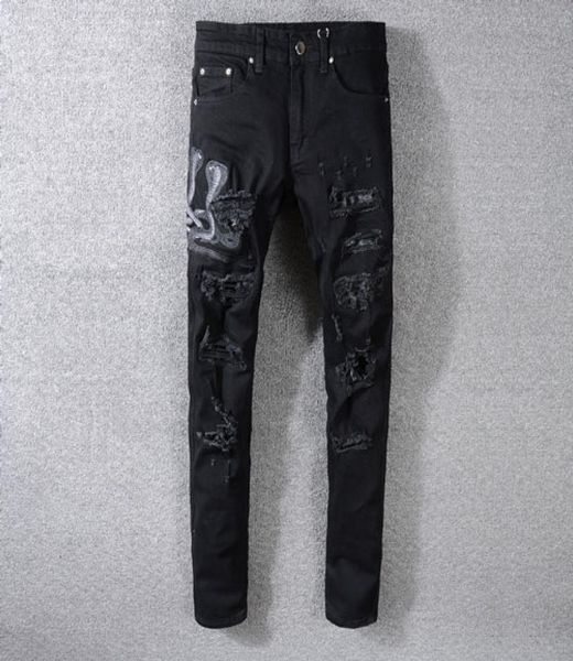 american street style fashion men039s jeans slim fit snake embroidery punk ripped designer streetwear hip hop12499563, Blue
american street style fashion men039s jeans slim fit snake embroidery punk ripped designer streetwear hip hop12499563, Blue
