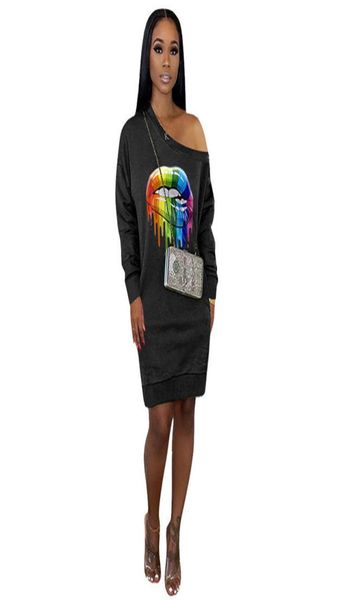 women long sleeve knee dresses 2020 ladies casual lip printed dew shoulder one pieces dress female kneelength dress cloth s2xl e3891967, Black;gray
women long sleeve knee dresses 2020 ladies casual lip printed dew shoulder one pieces dress female kneelength dress cloth s2xl e3891967, Black;gray