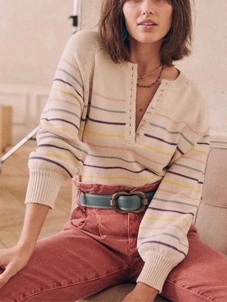 women's sweaters spring half open button striped pullover elegant french retro ladies oneck long lantern sleeve 230831, White;black
women's sweaters spring half open button striped pullover elegant french retro ladies oneck long lantern sleeve 230831, White;black