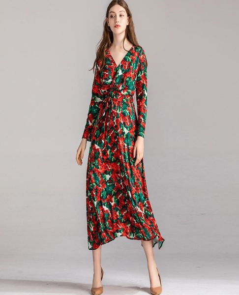 women039s runway dresses v neck long sleeves ruched floral printed fashion mid calf dresses3695110, Black 
women039s runway dresses v neck long sleeves ruched floral printed fashion mid calf dresses3695110, Black