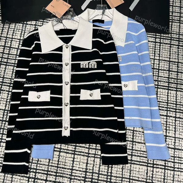 designer womens sweater striped contrast lapel elegant style knit cardigan vintage knit top, White
designer womens sweater striped contrast lapel elegant style knit cardigan vintage knit top, White