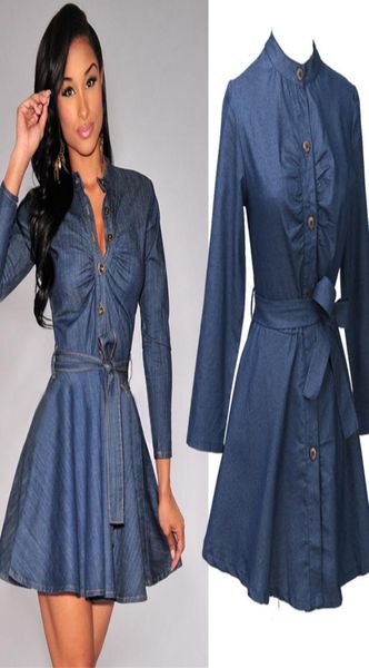 newly fashion casual women ladies denim dress long sleeve oneck slim button sashes aline kneelength blue dress4908292, Black;gray
newly fashion casual women ladies denim dress long sleeve oneck slim button sashes aline kneelength blue dress4908292, Black;gray