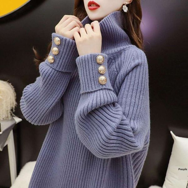 high collared sweater with a sense of design womens autumn and winter fashion split mid length loose languid thick, White;black
high collared sweater with a sense of design womens autumn and winter fashion split mid length loose languid thick, White;black