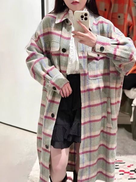 womens wool blends autumn and winter plaid silhouette shirt coat lapel collar long jacket women 230831, Black
womens wool blends autumn and winter plaid silhouette shirt coat lapel collar long jacket women 230831, Black