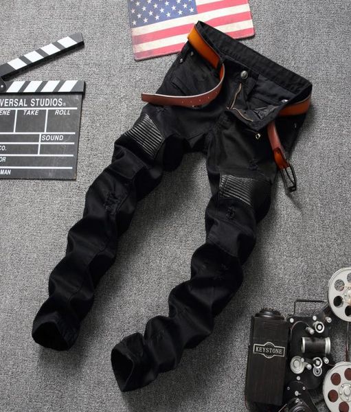 fashion designer mens ripped biker jeans leather patchwork slim fit black moto denim joggers for male distressed jeans pants j18108299721, Blue
fashion designer mens ripped biker jeans leather patchwork slim fit black moto denim joggers for male distressed jeans pants j18108299721, Blue