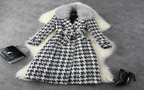 european and american women039s wear winter new style longsleeved furcollar plaid print laceup fashionable tweed coat double4237450, Black
european and american women039s wear winter new style longsleeved furcollar plaid print laceup fashionable tweed coat double4237450, Black