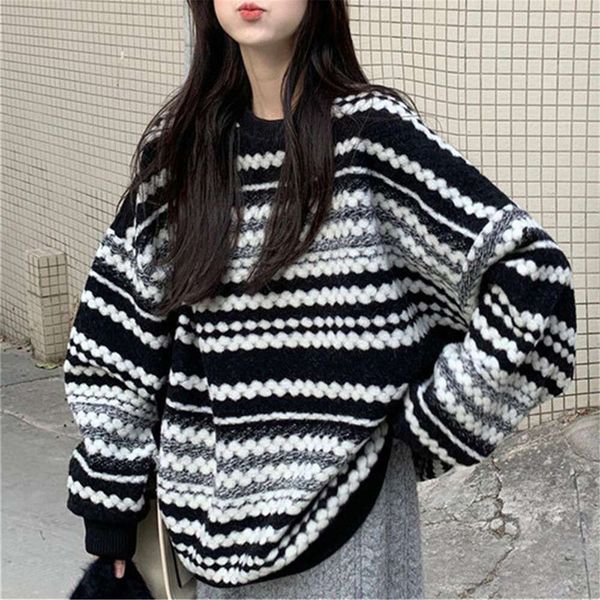 style fashionable lazy mid length sweater womens clothing design sense niche autumn and winter loose top, White;black
style fashionable lazy mid length sweater womens clothing design sense niche autumn and winter loose top, White;black