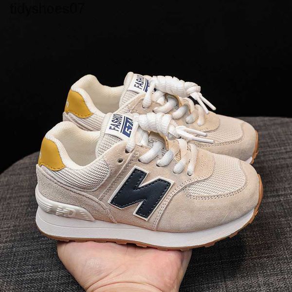 children's nb574 children's shoes girls' sports shoes leather breathable mesh casual shoes men's kids shoes dad shoes fo, Black