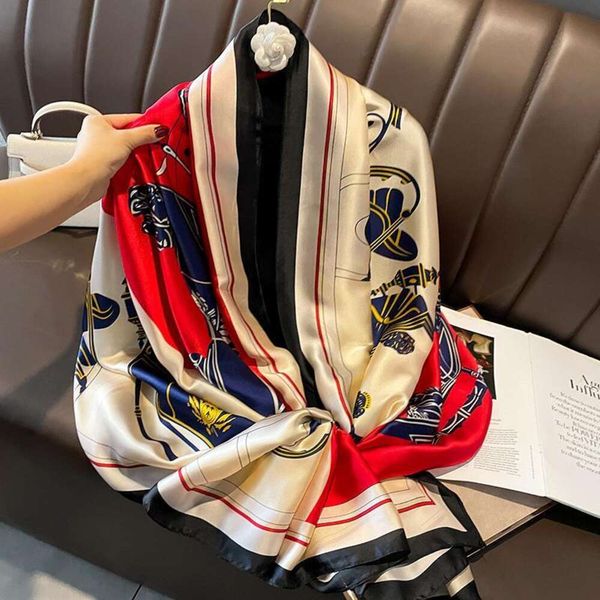 european style light wrap color matching horse carriage imitation silk long scarf women shawl dual use air, Blue;gray
european style light wrap color matching horse carriage imitation silk long scarf women shawl dual use air, Blue;gray