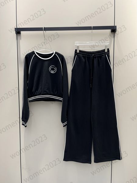black color womens two pieces pants early autumn sports sets 2023 fashion tracksuits sets brand designer long sleeve t shirts with wide leg, White
black color womens two pieces pants early autumn sports sets 2023 fashion tracksuits sets brand designer long sleeve t shirts with wide leg, White