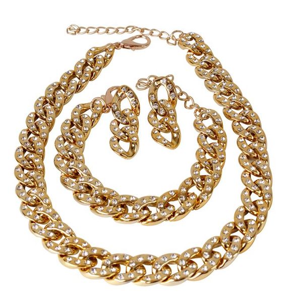 necklace bracelet earrings 3piece sets woman fashion personality punk cuban chains necklaces simple retro ccb gold silver rhinest3298722, Black
necklace bracelet earrings 3piece sets woman fashion personality punk cuban chains necklaces simple retro ccb gold silver rhinest3298722, Black
