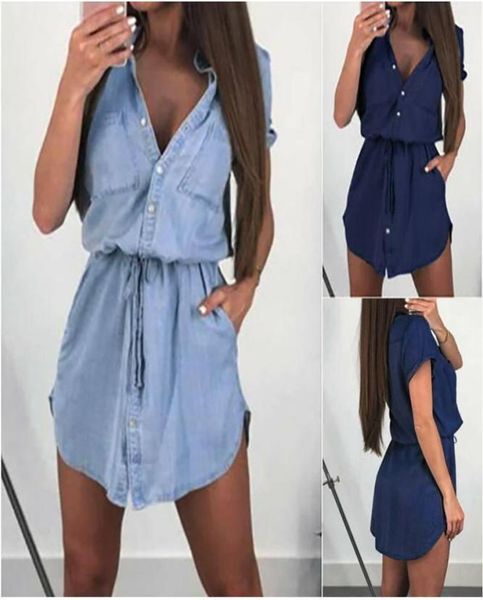 women leisure holiday denim shortsleeve lace up waist polo neck button dress soft blue short sleeve midi casual dress3663756, Black;gray
women leisure holiday denim shortsleeve lace up waist polo neck button dress soft blue short sleeve midi casual dress3663756, Black;gray