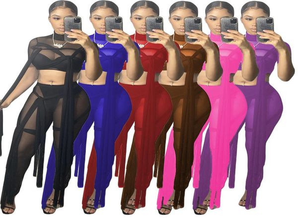 women designers clothes 2021 pants screen perspective bandage solid short sleeve two piece suit fashion2936668, White