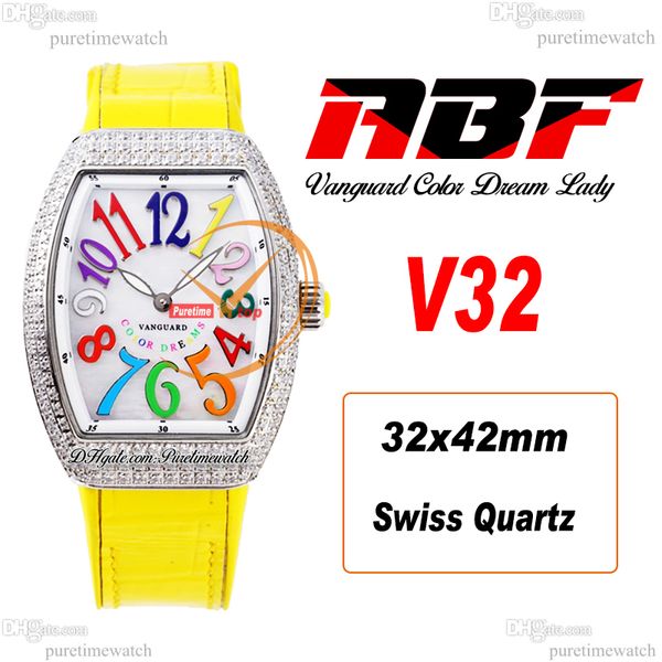 abf v32 vanguard color dream swiss quartz chronograph ladies watch womens diamonds case mop dial big number yellow leather lady super editio, Slivery;brown
abf v32 vanguard color dream swiss quartz chronograph ladies watch womens diamonds case mop dial big number yellow leather lady super editio, Slivery;brown