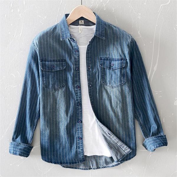men's casual shirts 2022 long sleeve vintage striped denim with pockets full cotton men blue black291f, White;black
men's casual shirts 2022 long sleeve vintage striped denim with pockets full cotton men blue black291f, White;black