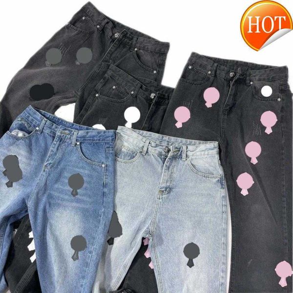 mens jeans designer make old washed jeans chrome straight trousers heart letter prints for women men casual long style, Blue
mens jeans designer make old washed jeans chrome straight trousers heart letter prints for women men casual long style, Blue