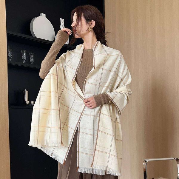 autumn and winter scarf womens style thick wool shawl simple versatile light colored large plaid patterned, Blue;gray
autumn and winter scarf womens style thick wool shawl simple versatile light colored large plaid patterned, Blue;gray