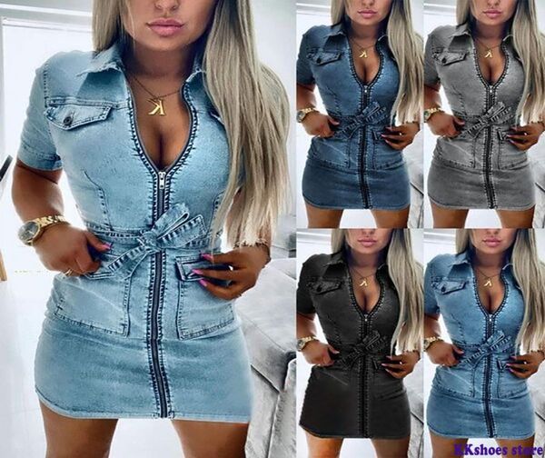 women fashion short sleeve denim dress front zipper bandage jeans bodycon pockets dresses ladies lapel slim fit mini dress9127108, Black;gray
women fashion short sleeve denim dress front zipper bandage jeans bodycon pockets dresses ladies lapel slim fit mini dress9127108, Black;gray