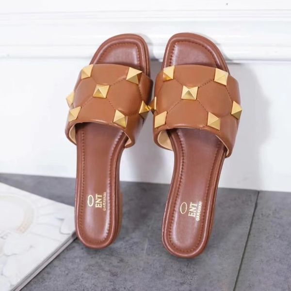 women rivet slipper designer luxury sandal roman stud quilted nappa man leather slides summer sandal beach outdoor fashion flat shoe with bo, Black
women rivet slipper designer luxury sandal roman stud quilted nappa man leather slides summer sandal beach outdoor fashion flat shoe with bo, Black