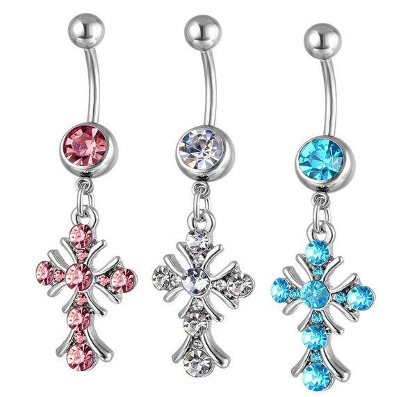 d0550 cross belly navel button ring mix colors01234567796534, Silver
