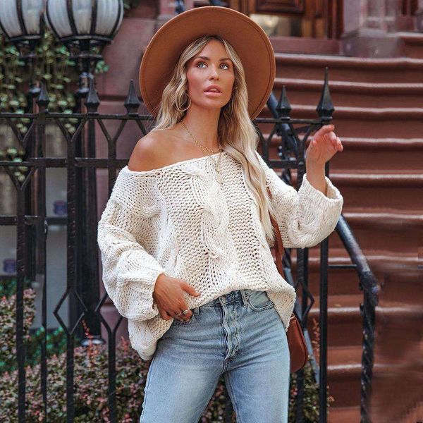 autumn winter sweater womens v neck round loose large size style, White;black 
autumn winter sweater womens v neck round loose large size style, White;black