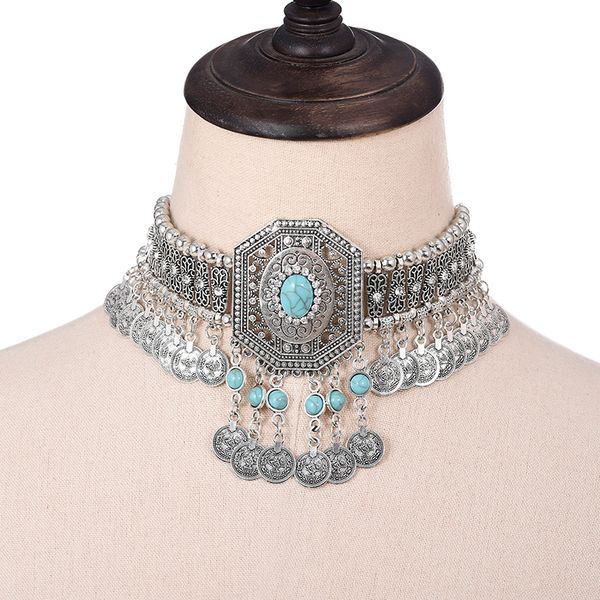 pendant necklaces ethnic statement collar necklace for women choker bohemian vintage hollow geometric crystal beads coin tassel jewelry 2308, Silver
pendant necklaces ethnic statement collar necklace for women choker bohemian vintage hollow geometric crystal beads coin tassel jewelry 2308, Silver