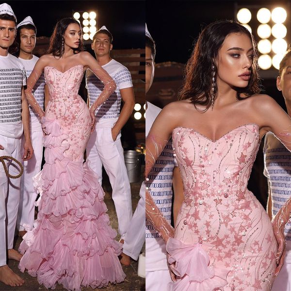 pink strapless evening dresses fashion pearls tiered ruffles mermaid prom dress elegant floor length custom made chic formal, Black;red
pink strapless evening dresses fashion pearls tiered ruffles mermaid prom dress elegant floor length custom made chic formal, Black;red