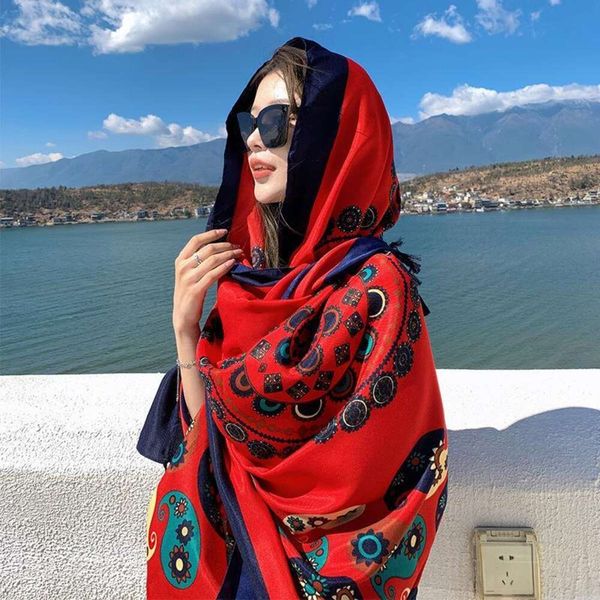 vintage red cashew scarf womens desert travel summer style national shawl with a long, Blue;gray
vintage red cashew scarf womens desert travel summer style national shawl with a long, Blue;gray