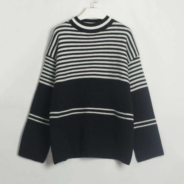 womens stripe blouse simple classic casual sweater, White;black