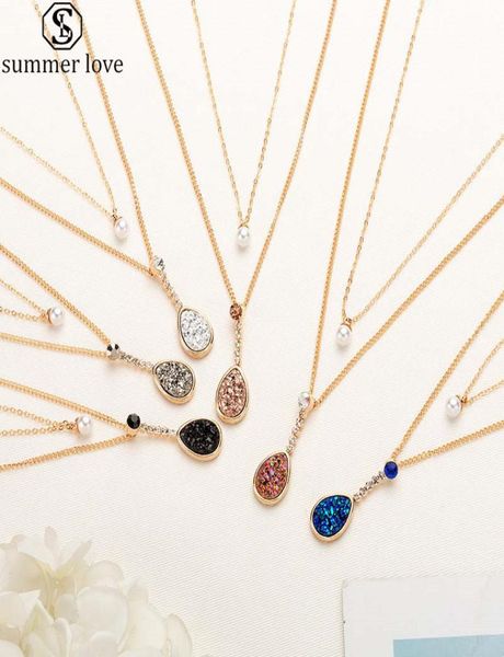 6 colors resin druzy stone double layer necklace with gold color pearl and teardrop shaped pendant necklace for women valentine07780019, Silver
6 colors resin druzy stone double layer necklace with gold color pearl and teardrop shaped pendant necklace for women valentine07780019, Silver