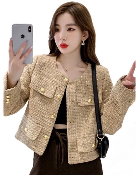 new fashion women's long sleeve o-neck paillette patched shinny bling tweed woolen jackets short coat casacos smlxl, Black;brown
new fashion women's long sleeve o-neck paillette patched shinny bling tweed woolen jackets short coat casacos smlxl, Black;brown