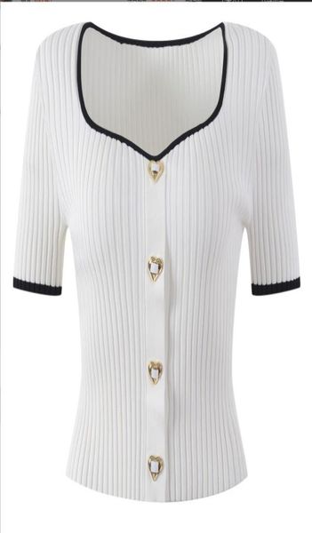 220 2022 milan runway spring summer brand same style sweater short sleeve v neck cardigan striped womens yl4229337, White;black
220 2022 milan runway spring summer brand same style sweater short sleeve v neck cardigan striped womens yl4229337, White;black