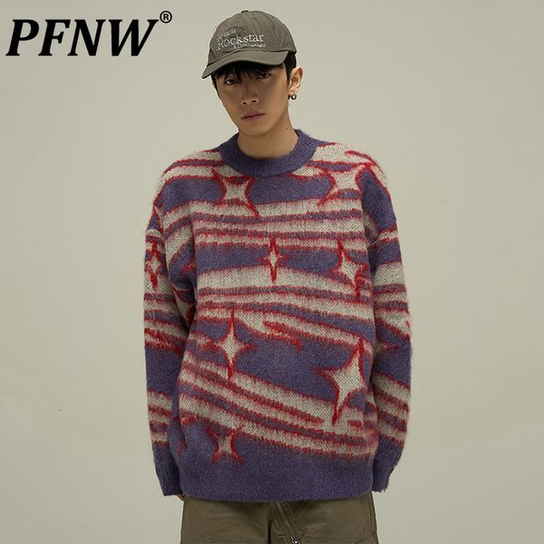 men's sweaters pfnw star jacquard sweater korean fashion y2k male knitwear oneck vintage pullovers autumn casual 2023 28w1364 230831, White;black 
men's sweaters pfnw star jacquard sweater korean fashion y2k male knitwear oneck vintage pullovers autumn casual 2023 28w1364 230831, White;black