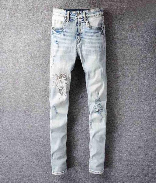 y jeans trend street style high fashion brand light color hole little angel printed mens elastic slim pants 6rs25640688, Blue
y jeans trend street style high fashion brand light color hole little angel printed mens elastic slim pants 6rs25640688, Blue