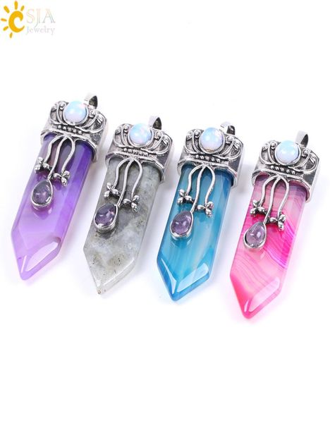 csja big natural gem stone sword pendants hexagonal pendulums labradorite rose quartz lapis lazuli black obsidian tiger eye jewelr1705672, Silver
csja big natural gem stone sword pendants hexagonal pendulums labradorite rose quartz lapis lazuli black obsidian tiger eye jewelr1705672, Silver