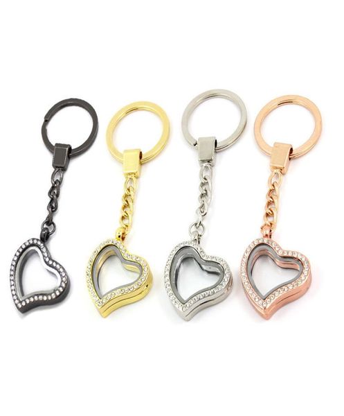 crystal heart alloy floating locket keychain magnetic 30mm glass locket keyring jewelry accept customization lsfk032654675, Slivery;golden