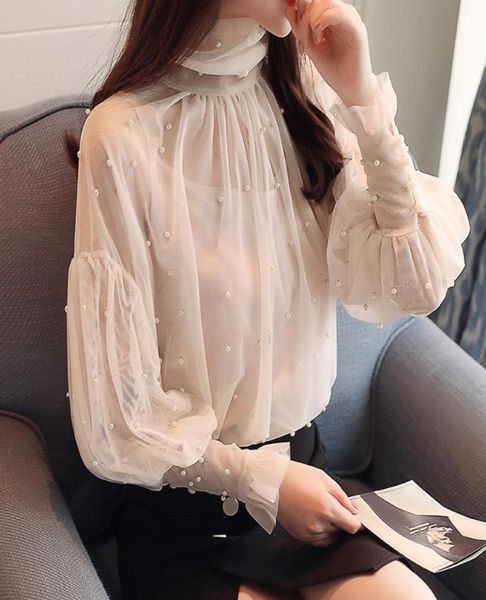 women lantern sleeve mesh chiffon pearl shirt lace shirts autumn spring blouse beading elegant blouse1424774, White
women lantern sleeve mesh chiffon pearl shirt lace shirts autumn spring blouse beading elegant blouse1424774, White